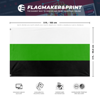 A mockup depicting custom flag specifications and measurements for 'Neutrios Flag'