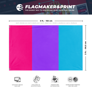 A mockup depicting custom flag specifications and measurements for 'Androgyne Flag'