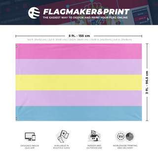 A mockup depicting custom flag specifications and measurements for 'Apogender Flag'