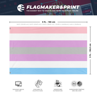 A mockup depicting custom flag specifications and measurements for 'Intergender Flag'