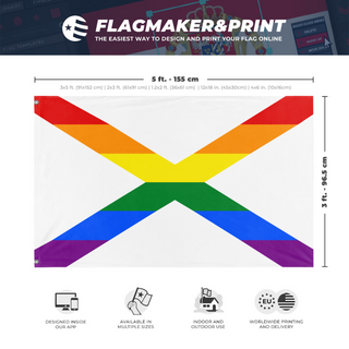 A mockup depicting custom flag specifications and measurements for 'Alabama Pride Flag'