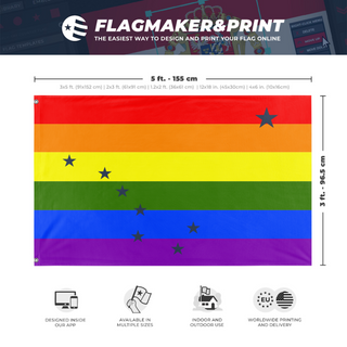 A mockup depicting custom flag specifications and measurements for 'Alaska Pride Flag'