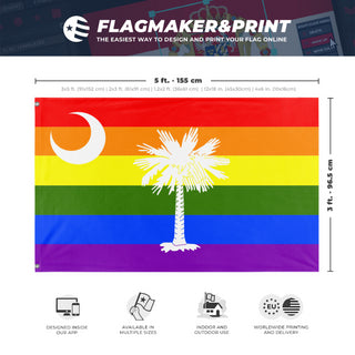 A mockup depicting custom flag specifications and measurements for 'South Carolina Pride Flag'