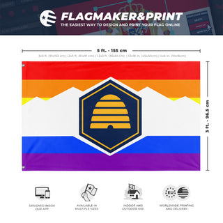 A mockup depicting custom flag specifications and measurements for 'Utah Pride Flag'