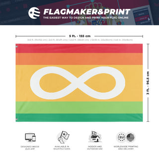 A mockup depicting custom flag specifications and measurements for 'Autism Pride Flag'
