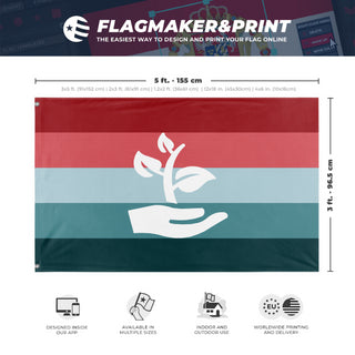 A mockup depicting custom flag specifications and measurements for 'PTSD Pride Flag'