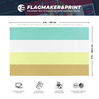 A mockup depicting custom flag specifications and measurements for 'OCD Pride Flag'