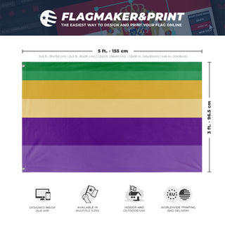 A mockup depicting custom flag specifications and measurements for 'Bipolar I Pride Flag'