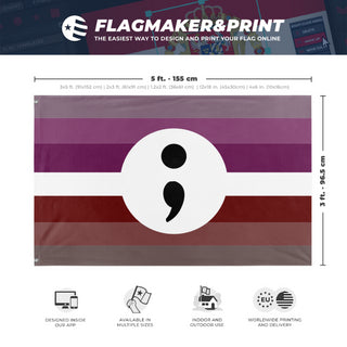 A mockup depicting custom flag specifications and measurements for 'Dysthymia Pride Flag'