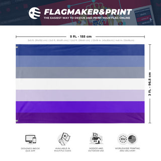 A mockup depicting custom flag specifications and measurements for 'masc lesbian flag'