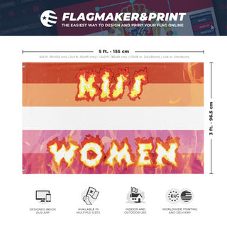 A mockup depicting custom flag specifications and measurements for 'aggressive lesbian flag'
