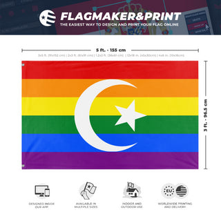 A mockup depicting custom flag specifications and measurements for 'Islam Pride Flag'