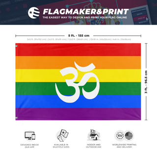 A mockup depicting custom flag specifications and measurements for 'Jainist Pride Flag'