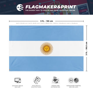 A mockup depicting custom flag specifications and measurements for 'Flag of Argentina flag'