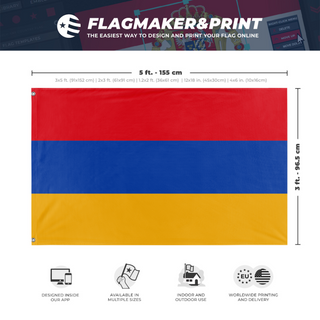 A mockup depicting custom flag specifications and measurements for 'Flag of Armenia flag'