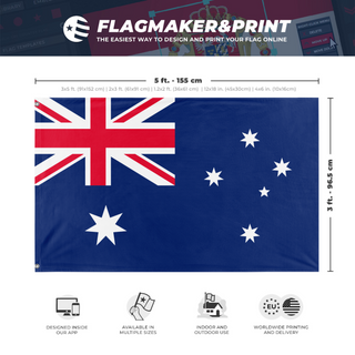 A mockup depicting custom flag specifications and measurements for 'Flag of Australia flag'