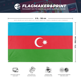 A mockup depicting custom flag specifications and measurements for 'Flag of Azerbaijan flag'