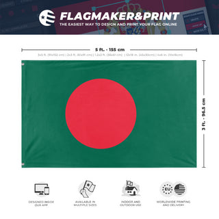 A mockup depicting custom flag specifications and measurements for 'Flag of Bangladesh flag'
