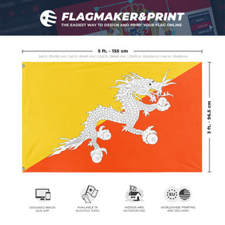 A mockup depicting custom flag specifications and measurements for 'Flag of Bhutan flag'