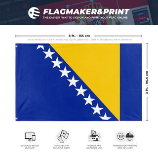 A mockup depicting custom flag specifications and measurements for 'Flag of Bosnia and Herzegovina flag'