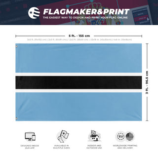 A mockup depicting custom flag specifications and measurements for 'Flag of Botswana flag'