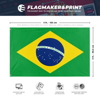 A mockup depicting custom flag specifications and measurements for 'Flag of Brazil flag'