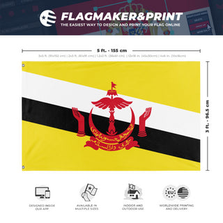 A mockup depicting custom flag specifications and measurements for 'Flag of Brunei flag'