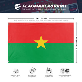 A mockup depicting custom flag specifications and measurements for 'Flag of Burkina Faso flag'