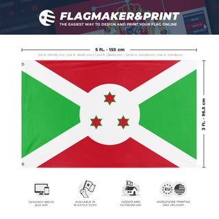 A mockup depicting custom flag specifications and measurements for 'Flag of Burundi flag'
