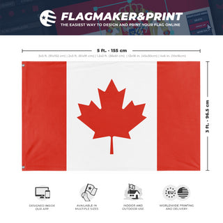 A mockup depicting custom flag specifications and measurements for 'Flag of Canada flag'