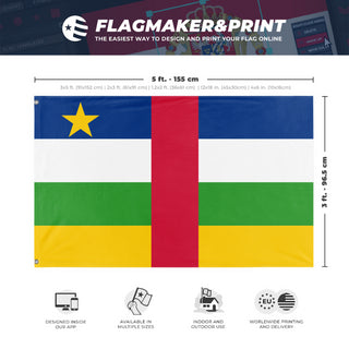 A mockup depicting custom flag specifications and measurements for 'Flag of Central African Republic flag'