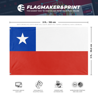 A mockup depicting custom flag specifications and measurements for 'Flag of Chile flag'