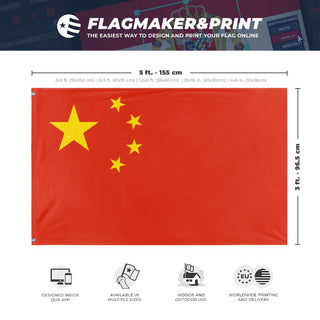 A mockup depicting custom flag specifications and measurements for 'Flag of China flag'