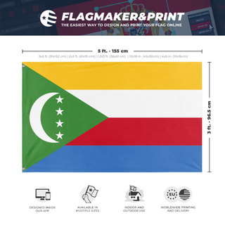 A mockup depicting custom flag specifications and measurements for 'Flag of Comoros flag'