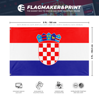 A mockup depicting custom flag specifications and measurements for 'Flag of Croatia flag'