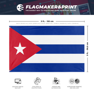 A mockup depicting custom flag specifications and measurements for 'Flag of Cuba flag'