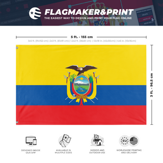 A mockup depicting custom flag specifications and measurements for 'Flag of Ecuador flag'