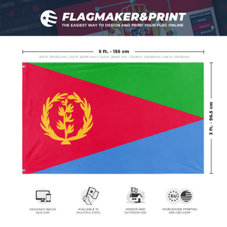 A mockup depicting custom flag specifications and measurements for 'Flag of Eritrea flag'