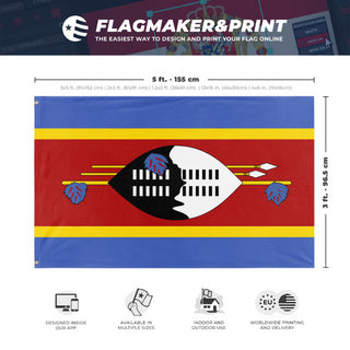A mockup depicting custom flag specifications and measurements for 'Flag of Eswatini flag'