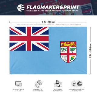 A mockup depicting custom flag specifications and measurements for 'Flag of Fiji flag'