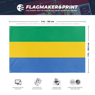 A mockup depicting custom flag specifications and measurements for 'Flag of Gabon flag'
