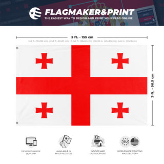 A mockup depicting custom flag specifications and measurements for 'Flag of Georgia flag'
