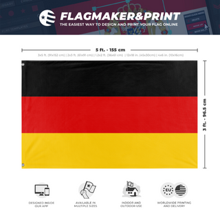 A mockup depicting custom flag specifications and measurements for 'Flag of Germany flag'