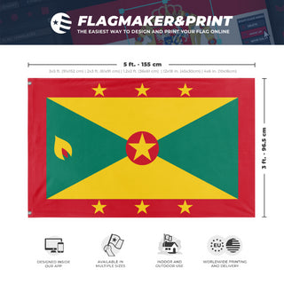 A mockup depicting custom flag specifications and measurements for 'Flag of Grenada flag'