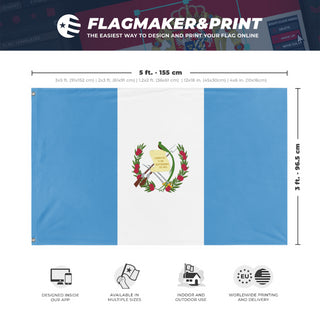 A mockup depicting custom flag specifications and measurements for 'Flag of Guatemala flag'