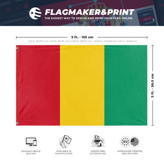 A mockup depicting custom flag specifications and measurements for 'Flag of Guinea flag'