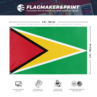 A mockup depicting custom flag specifications and measurements for 'Flag of Guyana flag'