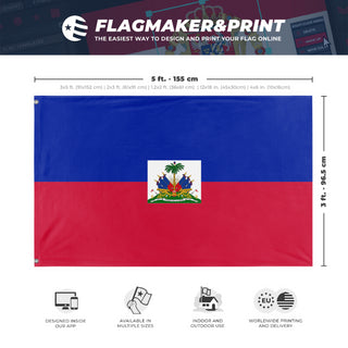 A mockup depicting custom flag specifications and measurements for 'Flag of Haiti flag'