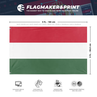 A mockup depicting custom flag specifications and measurements for 'Flag of Hungary flag'