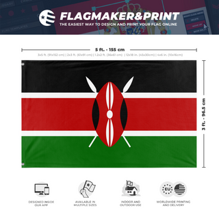 A mockup depicting custom flag specifications and measurements for 'Flag of Kenya flag'